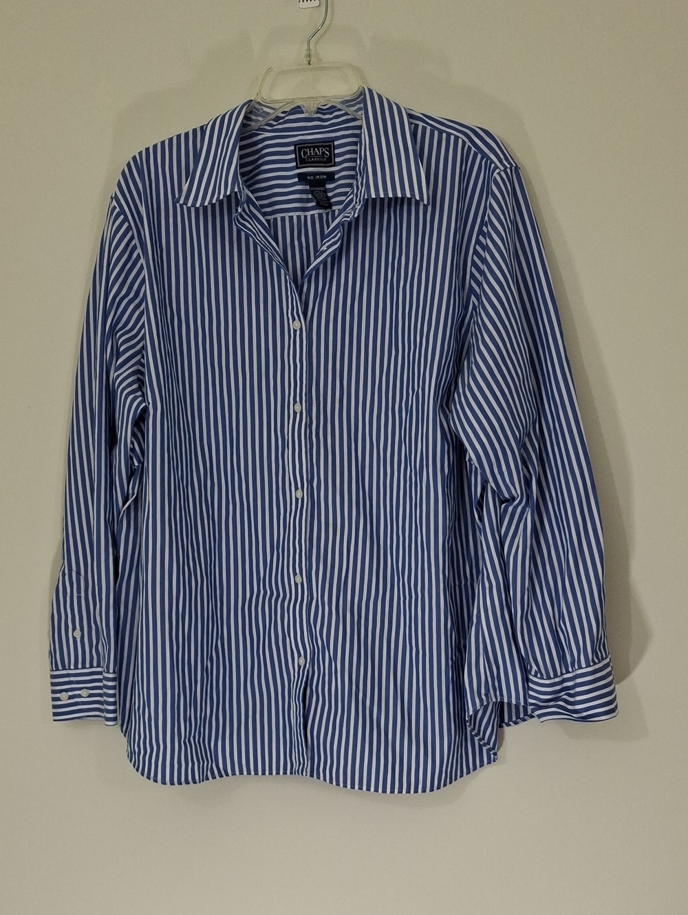Chaps Blue & White Vertical Stripe Dress Shirt, Size 3X